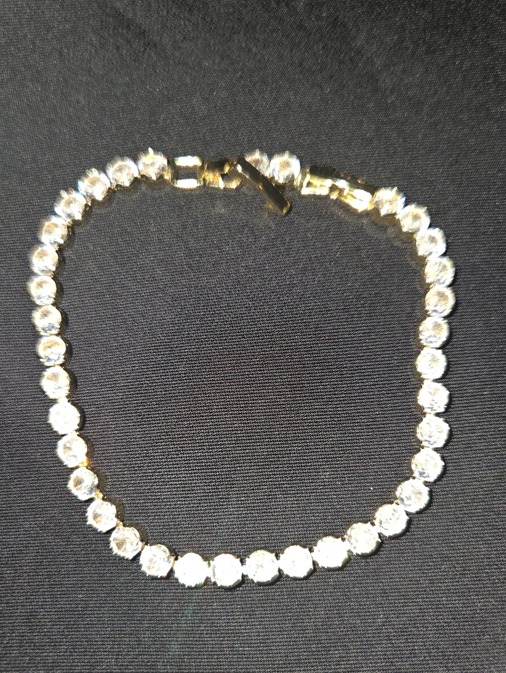 Gold-Tone Clear Crystal Tennis Bracelet - Brand Unspecified